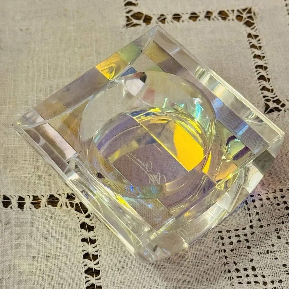 Oleg Cassini Crystal Votive Candle Holder Square Faceted Art Glass Decor